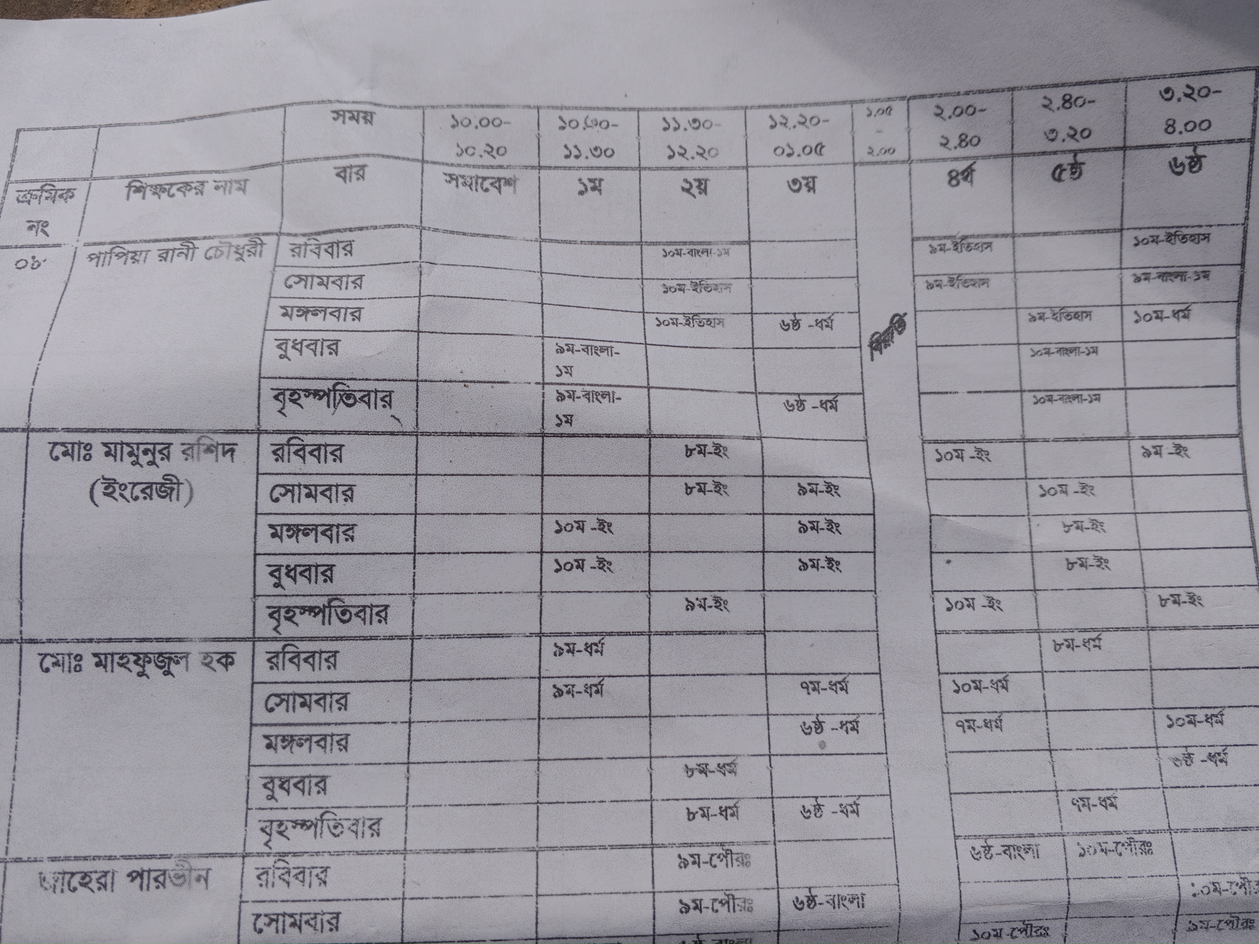 ক্লাস রুটিন - অংশ ৩